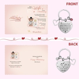 Anniversary Wife Gifts from Husband Wedding Anniversary Card for Wife Greeting Cards with Envelope I Love You Keyring Keychain Gifts for Her Wife Present Valentine Card