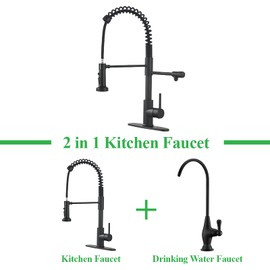 PAKING Drinking Water Faucet, Kitchen Faucet, Kitchen Sink Faucet, Water Filtration Faucet, Sink Faucet, Pull-Down Kitchen Faucets, Bar Water Filter Faucet, Matte Black, Stainless Steel, PB1030