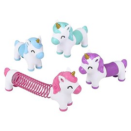 The Dreidel Company Muelle de espiral de unicornio arcoíris, variedad de colores de unicornio mágico para niños, recuerdo de fiesta, fiestas de cumpleaños, premios de carnaval, relleno de bolsa de regalo, 4.7 pulgadas (paquete de 2)