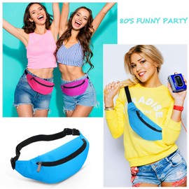 7 Pieces Neon Fanny Pack 80s Party Waist Bag Adjustable Waist 2 Zipper Travel Running Fanny Pack for Rave Party Women