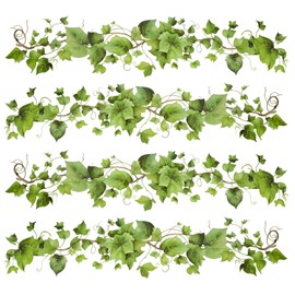 Green Leafy Vine Wall Stickers Decor 4 Pcs Green Natural Plant Wall Decals Peel and Stick Leaf Wall Stickers for Living Room Bedroom Classroom Kitchen Art Decorations