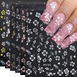 HUTRADE 6 Sheets of Hibiscus Flower Nail Decals, 3D Nail Stickers, Versatile, Fashionable, Nail Stickers, Flowers, Stickers for Unique DIY Nail Art