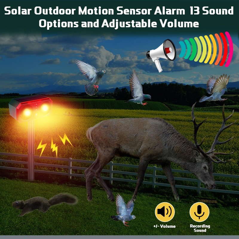Qualirey 2 Pcs Solar Outdoor Motion Sensor Alarm with Stake