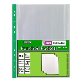 A4 Clear Plastic Punched Pockets Filing Folders Wallets Sleeves Document Files (Punched Pockets Extra Capacity Extra Wide 10)