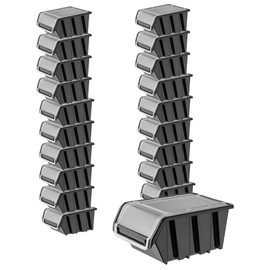 KADAX Stacking Box with Lid, Storage Box Made of PP Plastic, Visual Storage Box in Various Sizes and Colours, Storage Boxes with Flap for Tool Wall (Black, Pack of 20 - 155 x 100 mm)