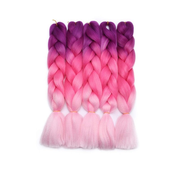 Ombre Braiding Hair Braids Hair Extensions Jumbo Crochet Twist Hairpieces Braiding Hair Extension Purple to Peach Pink 500 g