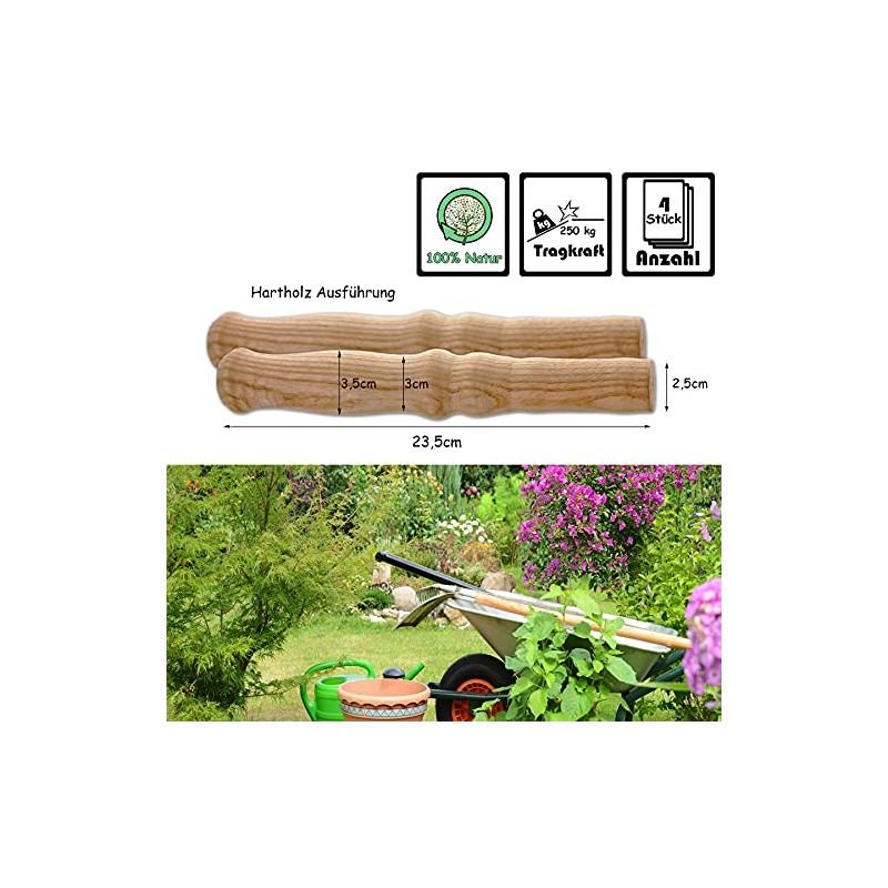 BigDean 4 XXL Wooden Handles for Wheelbarrow Approx. 23.5 cm