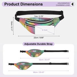 DTGN Holographic Fanny Pack for Women, Cute Waist Belt Bag, Crossbody Bag Water Resistant Fashion Small Bum Bag with Adjustable Belt for Running Hiking Shiny Multicolor