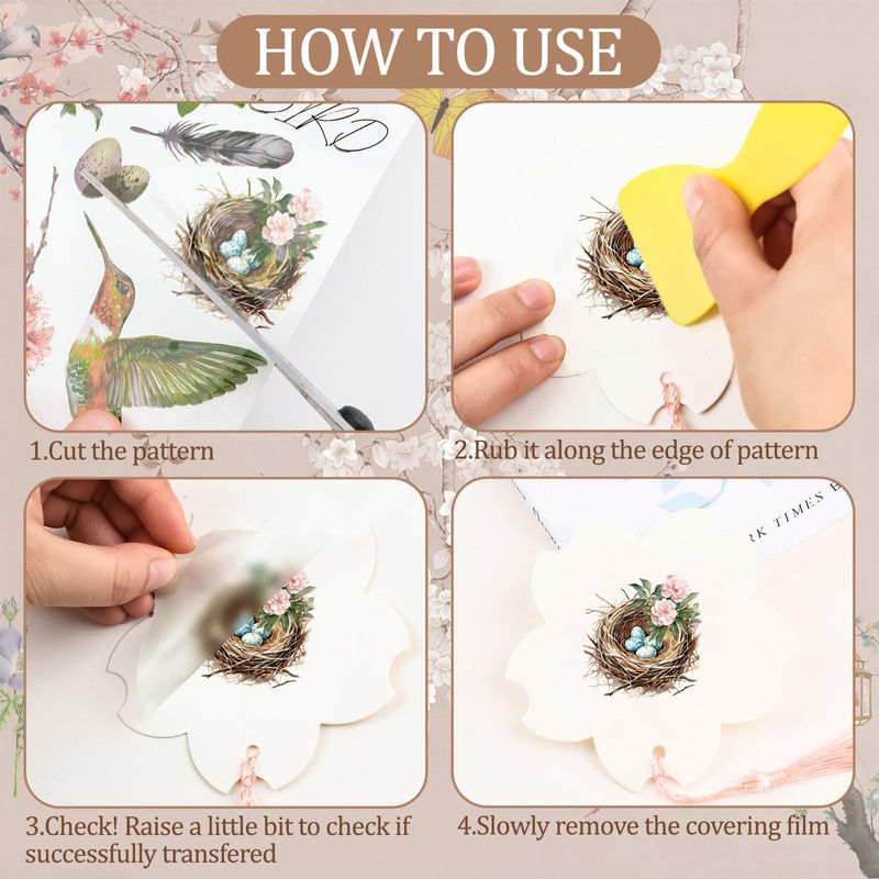 WANDIC 10 Sheets Rub On Transfer Stickers, Bees Birds Decals