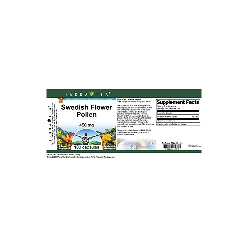 Swedish Flower Pollen - 450 mg (100 Capsules, ZIN: 521490)