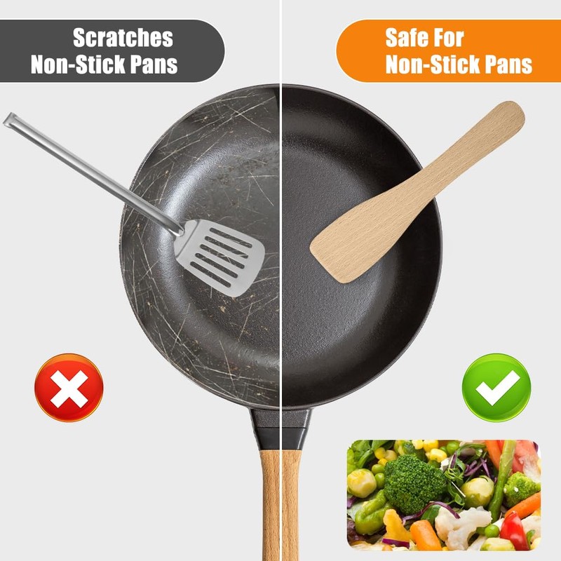 OSDUE Wooden Spatula, Set of 10 Beechwood Spatula for Cooking,