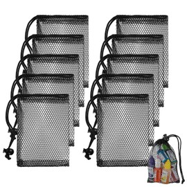 Wanmu 10Pcs Small Mesh Drawstring Bags, 6x4 inch Black Mesh Drawstring Bag, Mini Nylon Net Bags with Drawstrings, Sports Mesh Sports Equipment Bag, Small Gym Bag for Football, Golf Stuff Balls