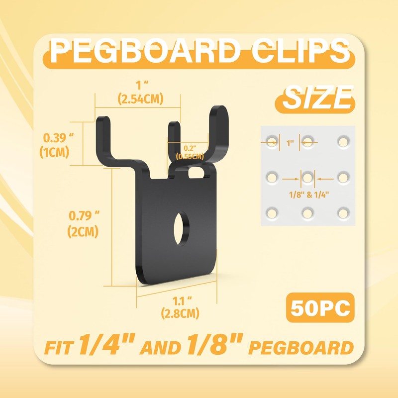 50 PC Prong Metal Pegboard Hooks Black