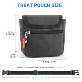 AEMIAO Dog Treat Pouch, Magnetic Closure Treat Pouch for Dog Training, Hands Free Small Puppy Treat Bag with Adjustable Waistband, Includes Carabiner (Grey)