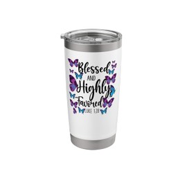 Christian Bible Verse Quote Butterfly Luke 1:28 Stainless Steel Insulated Tumbler
