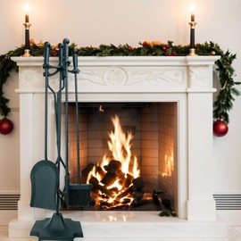 Heavy-Duty 5-Piece Fireplace Tool Set – Stainless Steel Fireplace Poker, Shovel, Broom, Brush & Stand – Rust-Resistant Indoor/Outdoor Firepit Accessories for Wood Stove, Fireplace, or BBQ