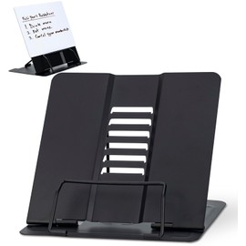 Metal Desk Book Stand with Dry Erase Board - Timenu Adjustable Bookstands Reading Book Holder Documents Rest for Cookbook Recipes Textbooks Tablet Music Books Black