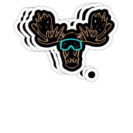 Chilli Purple Funny Snowboarding - Moose with Ski Goggles Gift Decorations - 4x3 Vinyl Stickers, Laptop Decal, Water Bottle Sticker (Set of 3)