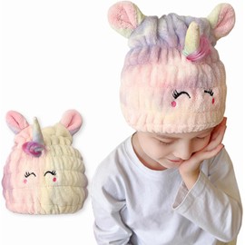Toalla de microfibra para el cabello para niños, gorro de pelo seco de unicornio que chupa agua, toalla absorbente de secado rápido para niñas y niños, pañuelo ligero para cabello mojado