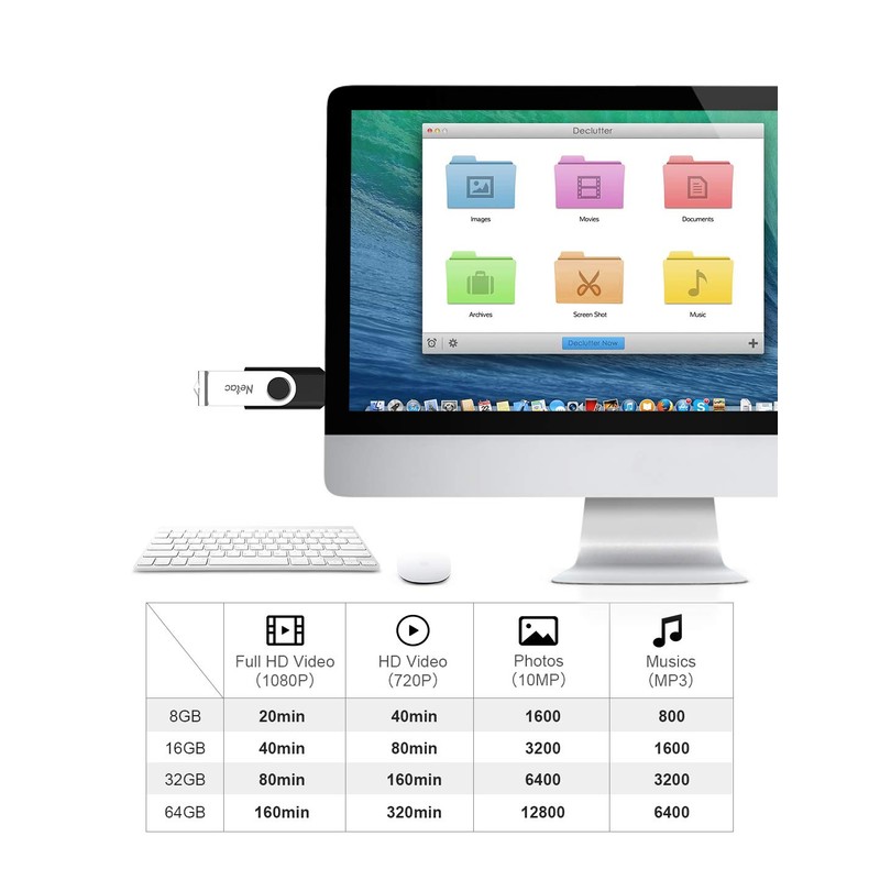 Netac 64GB USB 2.0 Flash Drive, Swivel Design Memory Sticks,