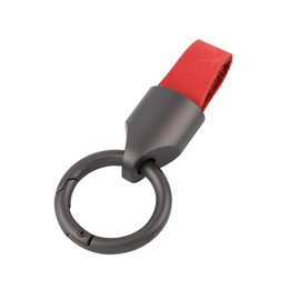Adunsiaoto Car Keyring, Men's Leather Key Fob, Leather Car Key Ring Clips, Zinc Alloy Buckle, Key Pendant Holder (Red)