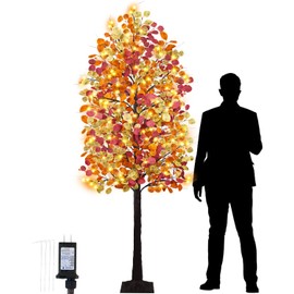 unlemoni 8FT 160LED Artificial Fall Lighted Eucalyptus Tree, Warm White Dimmable Faux Fall Tree with Berries Timer 8 Flashing Modes Fall Decoration for Home Autumn Harvest Patio Wedding Party