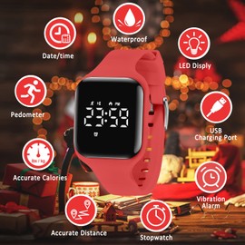 Kids Watches for Girls Boys Digital Sport Watch with Step Counter Pedometer Vibration Alarm Clock, No App Waterproof Fitness Tracker Kids Watch Boys Girls Teens Students Ages 5-16