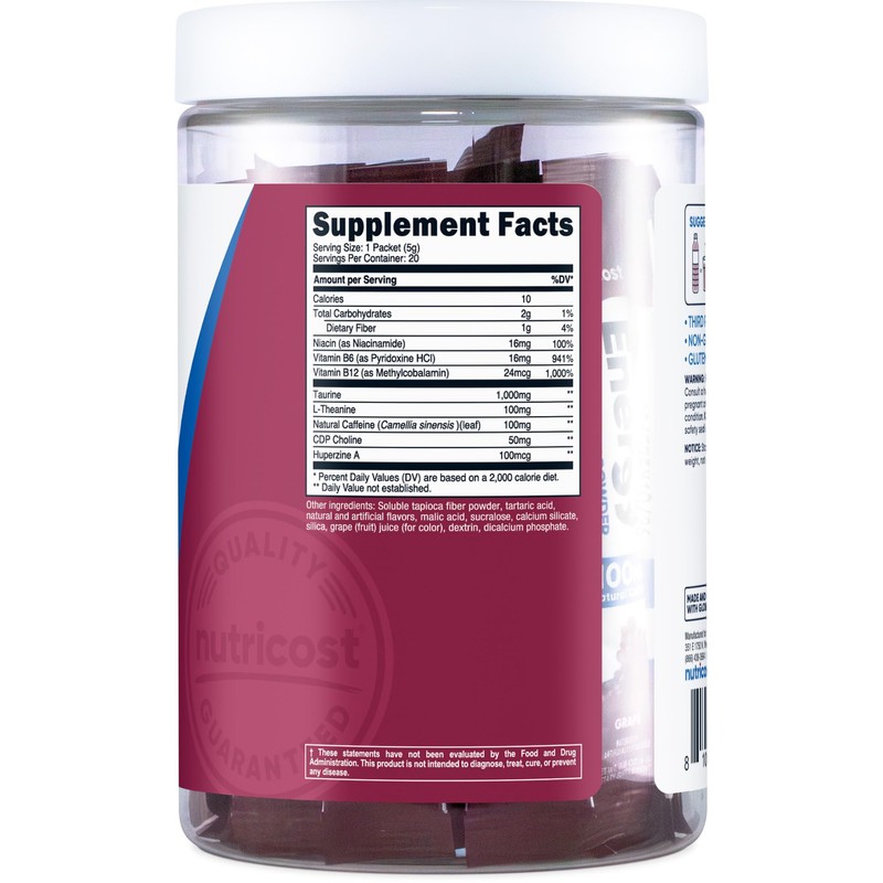 Nutricost Energy Complex Stickpack (20 Servings) Grape Flavored - Gluten-Free