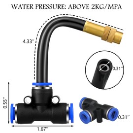 Zonon 10 Pcs Brass Misting Nozzles Tee with 4 Inch Built in Hose 360 Degree Rotation Adjustable Water Mister Nozzles Thread Sprayer 0.043" Misting Parts and Accessories for Patio Outdoor Cooling