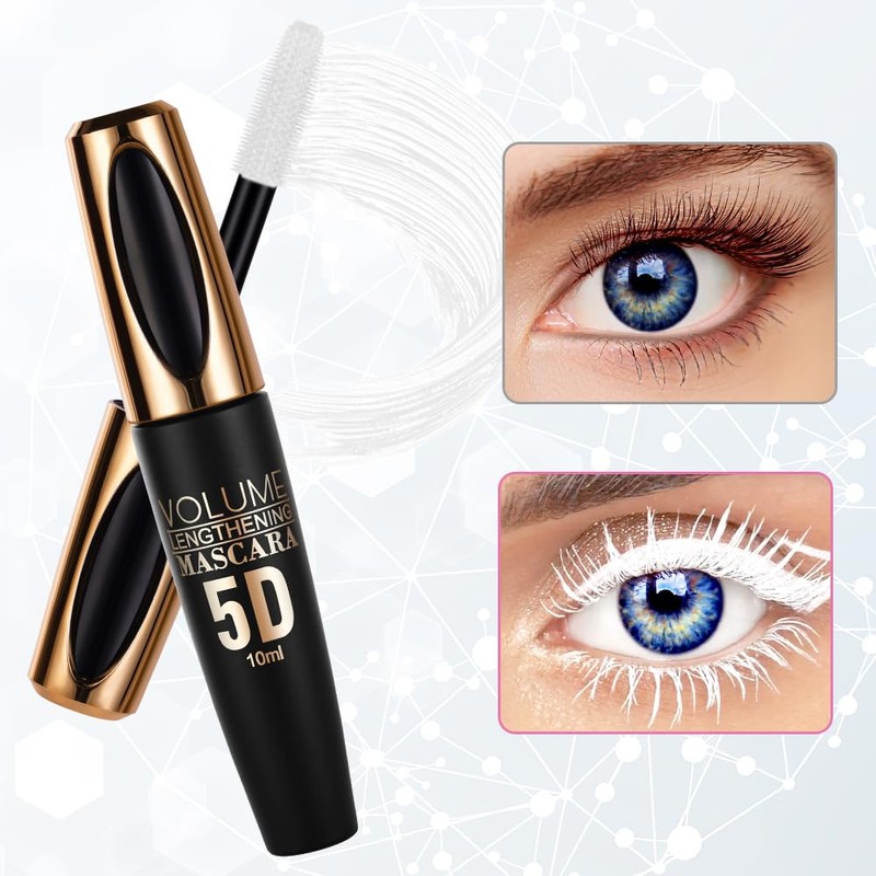 5D Silk Fiber Eyelash Mascara, White Volume Mascara with Soft