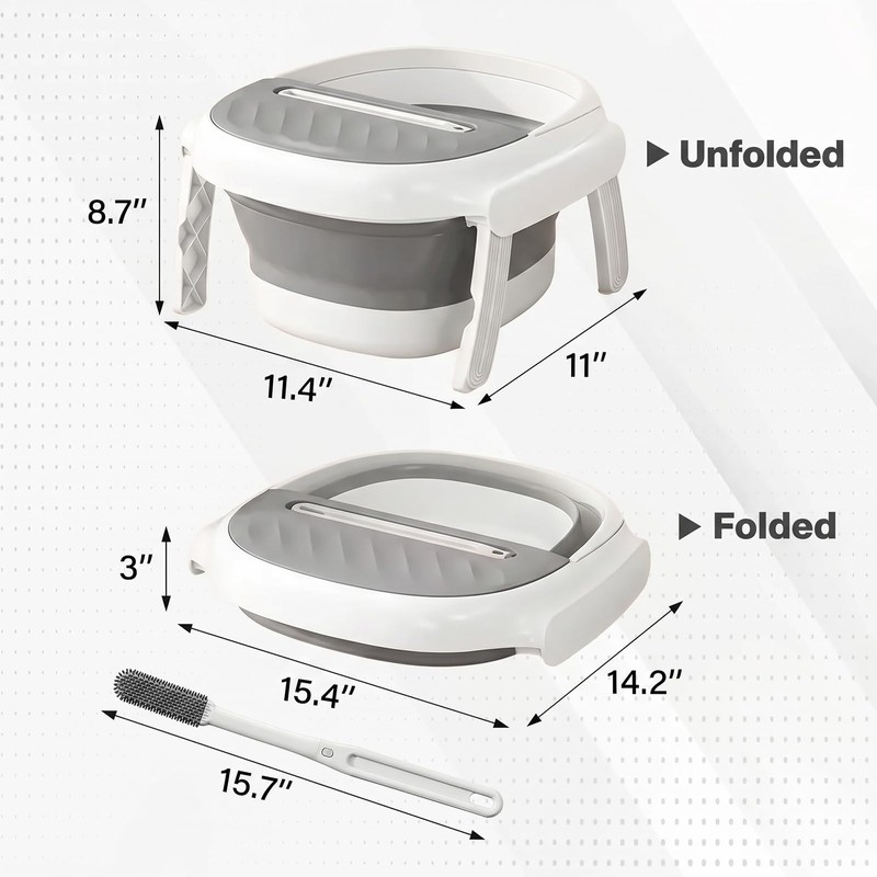 Collapsible Foot Bath Tub with Long Handle Foot Brush, Foldable