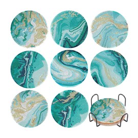 Frundoo Diamond Painting Coasters with Holder, Pack of 10 Diamond Cup Coasters, Diamond Painting Adults for Crafts, DIY Ocean Coasters, Non-Slip for Beginners, Adults & Children