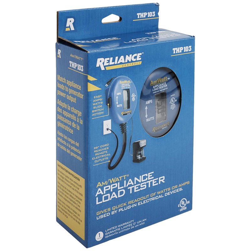 Reliance Controls Ammeter and Wattmeter THP103 AmWatt Appliance Load Tester/Plug,