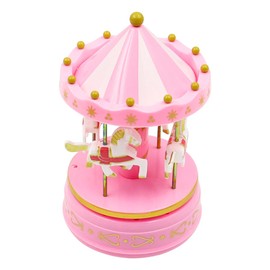 Tiardey Pink Classic Carousel Music Box Rotating Music Box Light Melody Artware