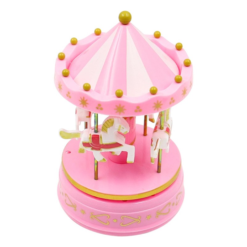 Tiardey Pink Classic Carousel Music Box Rotating Music Box Light