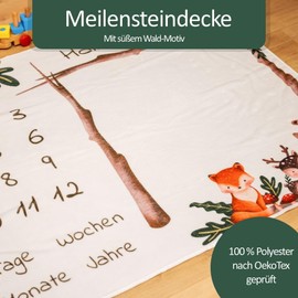 kreativherz - Premium Baby Milestone Blanket with Forest Motif, 120 x 100 cm, Extra Soft According to OekoTex Tested - Milestone Blanket Cuddly Blanket for Children - Gift for Birth - Baby Blanket for