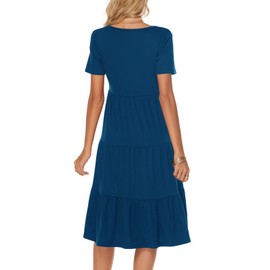 Berydress Summer Dresses for Women 2025 Short Sleeve V-Neck Casual Beach Cotton Tiered Midi Sundress (M, 6175-Deep Blue)