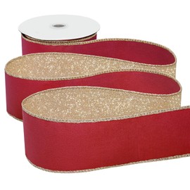 LEEQE Red 2.5 Inch Christmas Wired Velvet Ribbon with Gold Glitter Backing Ribbon for Christmas Tree Wreaths Gift Wrapping and Holiday Crafts 10 Yards