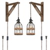 SEEBLEN Rustic Plug in Pendant Lights Set of 2,Farmhouse Wooden