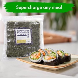 Fusion Select 50 Full Sheet Roasted Seaweed Sheets for Sushi Rolls - Japanese Nori Sheets For Sushi, California Roll, Onigiri, Musubi, Maki, Bento, Dried Seaweed Snack - Full Sheets of Yaki Nori