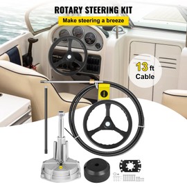 VEVOR Boat Steering System Kit, 13' Outboard Boat Steering Control Cable, 13.5" Steering Wheel, 3/4" Tapered Shaft, Alloy Marine Steering System, for Yachts, for Yachts, Fishing Boats, and Others
