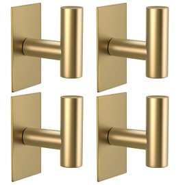 VAEHOLD 4PACK Adhesive Hooks, Heavy Duty Wall Towel Hooks Stainless Steel Door Hooks for Hanging Coat, Hat, Towel, Robe, Key, Clothes, Closet Hook Wall Mount for Home, Kitchen, Bathroom, Office（Gold