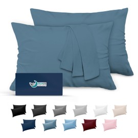 Cushion Cover, 40 x 70 cm, Blue, Set of 2 Microfibre Oeko-Tex Certified Dreamzie - Pillowcase 40 x 70 cm, Soft