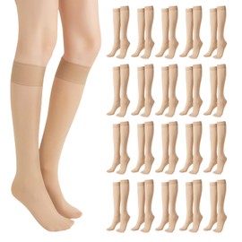 SIWOKJJO 20 Paar Kniestrümpfe Damen, Helle Hautfarben, Transparente Lange Strümpfe, Nylon Hautfarbene Kniestrümpfe, Transparente Nylonstrümpfe Damen