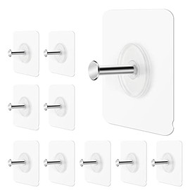 GINMINO Wall Hooks 13.5lbs(Max) Transparent Reusable Adhesive Hooks, Waterproof and Oilproof, Bathroom Kitchen Wall Hooks Heavy Duty 10 Pack