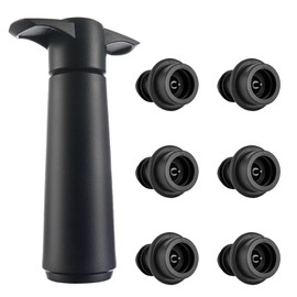 1 x Wine Pump with 6 Vacuum Wine Stoppers, Wine Protection, Reusable Wine Pump, Wine Saver, Wine Preservation Tool (Black)