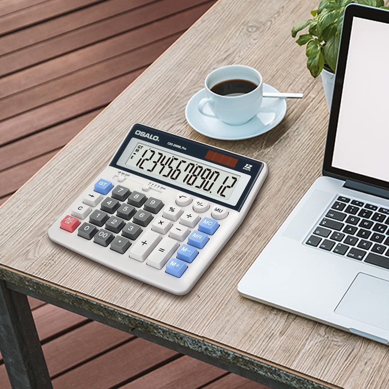 Tabletop Calculator, 12-Digit Large LCD Calculator, Large Letters, Large Buttons,