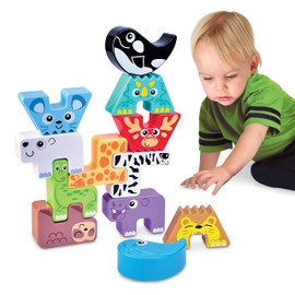 HAP-P-KID Montessori Puzzle N’ Stack Animals Toys, Kids Stacking Building Animal Blocks Toy for Toddler Preschool, Fun Educational Stacker Gifts for 12 18 24 36 Months, 1 2 3 4 Year Old