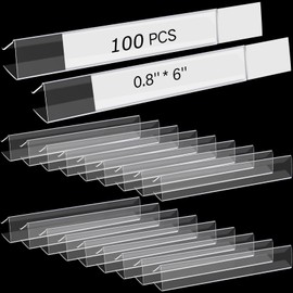 Teling 100 Pieces Shelf Label Holder, Clear Plastic 0.875'' x 6'' Shelves Clip Wood Tags Ticket Sign Label Metal Holders for 0.75'' Thick Shelves Includes Matched Blank Inserts Offices Libraries