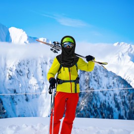 LINSOCLE Plush Balaclava Winter Scarf Hat for Men and Women, Thermal Balaclava Fleece Balaclava Hood Scarf with Hood, Ski Mask, Motorcycle Mask for Cycling, Skiing, Windproof Neck Warmer, black